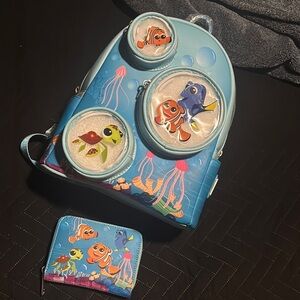 Disney Finding Nemo Blue Backpack and Wallet Set